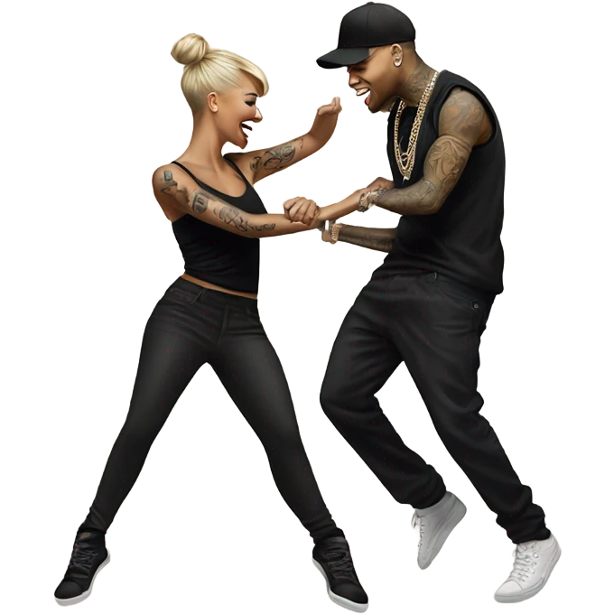 Hyper Realistic Chris Brown   dancing with his tattooed female dancer emoji