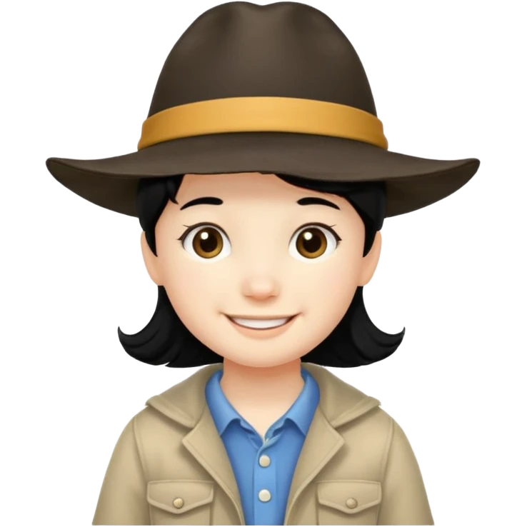very small tourist kid with big hat and black hair emoji