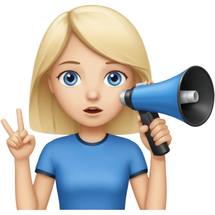 blue eyes blonde girl with megaphone saying timeout emoji