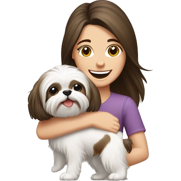 happy brunette girl carrying happy Shih Tzu emoji