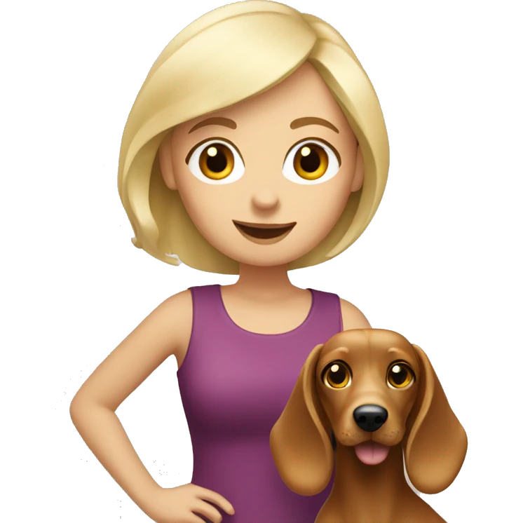 blonde girl with sausage dog emoji