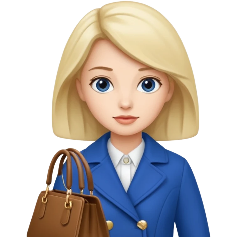 woman in blue coat, handbag emoji