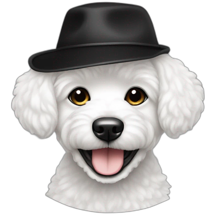 young-with hoop-white skin-black hair-with hat-rap-bichon dog-white-smile emoji