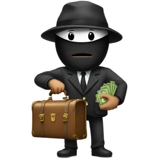 a robber with a brief case that has money falling out of the brief case emoji
