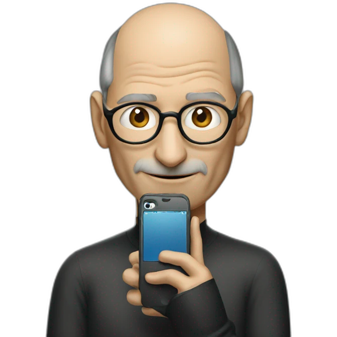 steve jobs with an iphone emoji