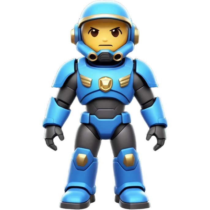 Clash of Clans aesthetic: Cinematic Playful Terran Marine Hero Emoji, rendered in a 3D vector-style similar to standard emojis with minimal shading and bold, simplified shapes. A compact, heroic isometric figure clad in futuristic power armor with signature energy accents, softly glowing with a cosmic battle charm. Simplified yet unmistakably iconic, highly detailed and consistent, glowing with a soft radiant shine and high gloss. Stylized with a touch of interstellar valor and a soft glowing outline, capturing the essence of an elite space warrior with a friendly, playful manner! emoji