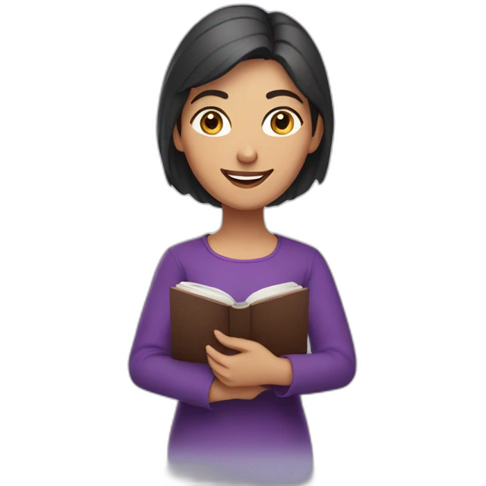 Armenian women with the purple clothes reading book and looking at camera and smiling  emoji