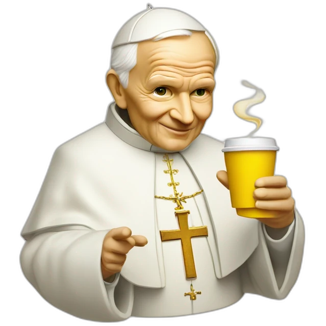 pope John Paul II with yellow face offering coffee emoji