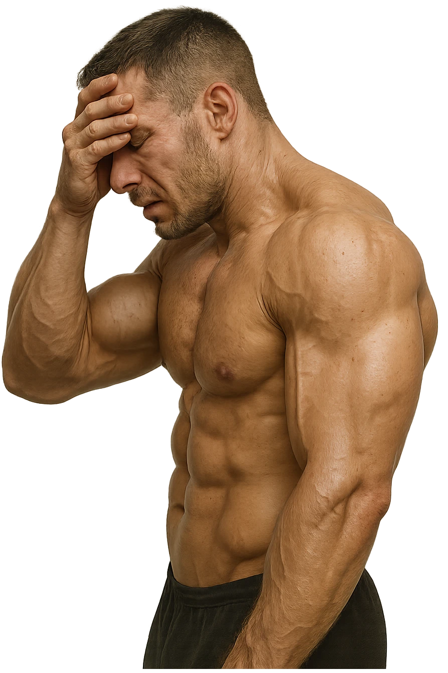 BODYBUILDER disperato di profilo con la mano sulla fronte emoji