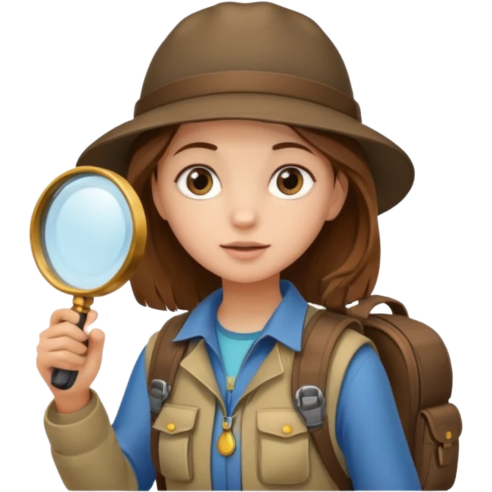 Explorer young girl with backpack and magnifying glass emoji