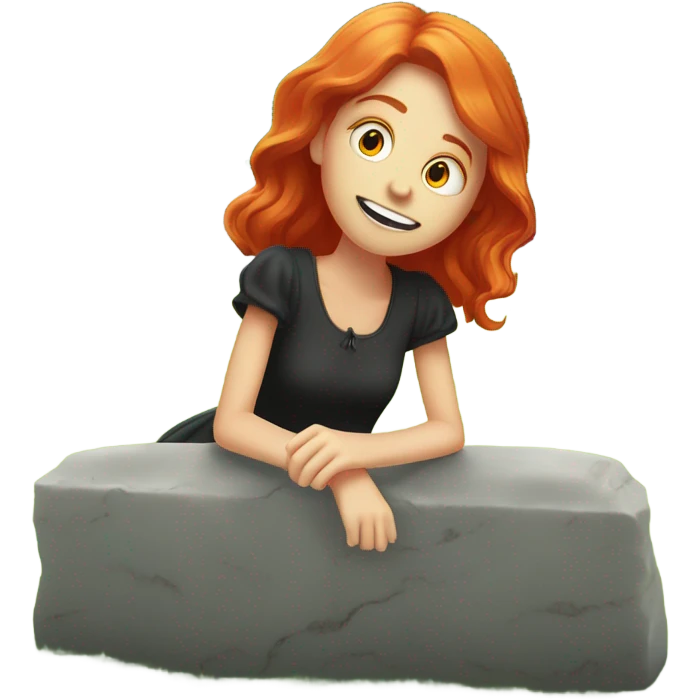 Red headed girl levitating in front of a gravestone at cemetery ￼ emoji