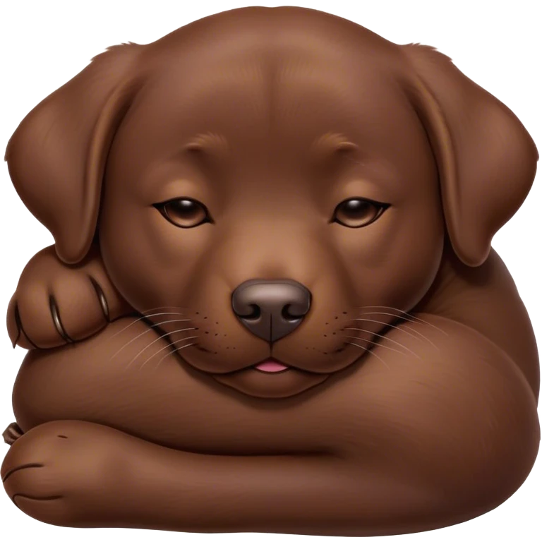 Meme-Worthy Cute Sleeping Chocolate Labrador Portrait Emoji, Head resting peacefully with a contented smile, showcasing a delightfully robust build and a luxuriously soft chocolate Fur, eyes shut in a serene nap, Simplified yet hilariously adorable features, highly detailed, glowing with a soft, drowsy light, high shine, relaxed and utterly lovable, stylized with an air of playful laziness, bright and heartwarming, soft glowing outline, capturing the essence of a comically sleepy companion, so meme-worthy it feels like it could instantly become the next viral sensation of adorable slumber! emoji