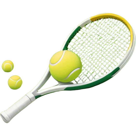 A tennis racket and ball placed on the grass court, with the lines of the court clearly visible in the background. The scene captures the essence of the sport, highlighting the equipment and the vibrant, open atmosphere of a tennis match emoji