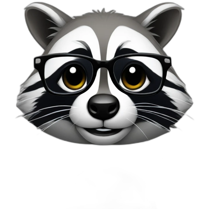 racoon wearing square glasses and white tee working on a black laptop emoji