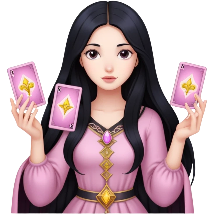 long black hair girl with light pink tarot cards emoji