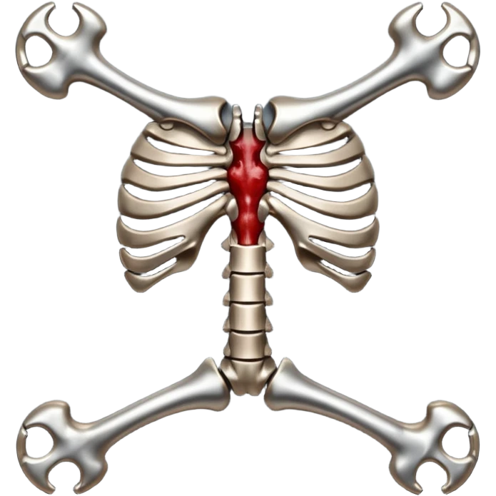 metallic anatomic bones with traces of blood, steel texture, dark dramatic tone, clean background emoji