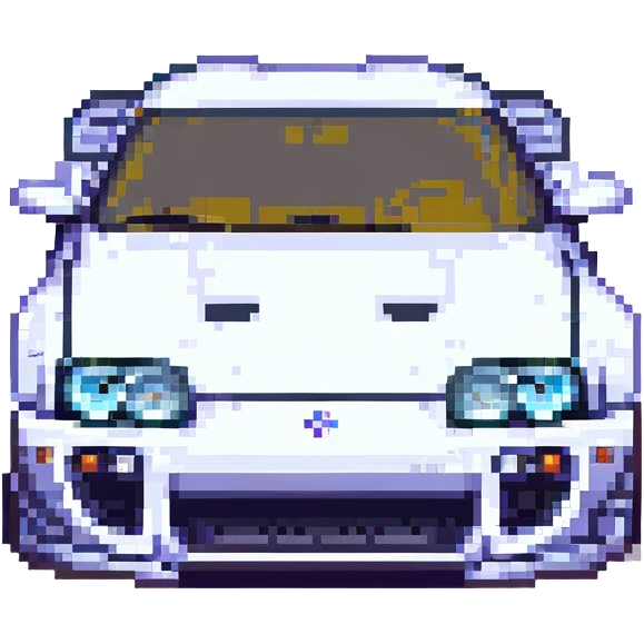 Toyota Supra front view, pixel art style, detailed headlights, classic 90s video game aesthetic emoji