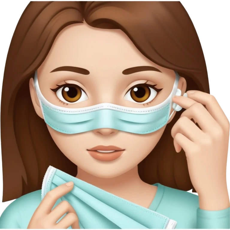 White girl with brown hair applying face mask for self care emoji