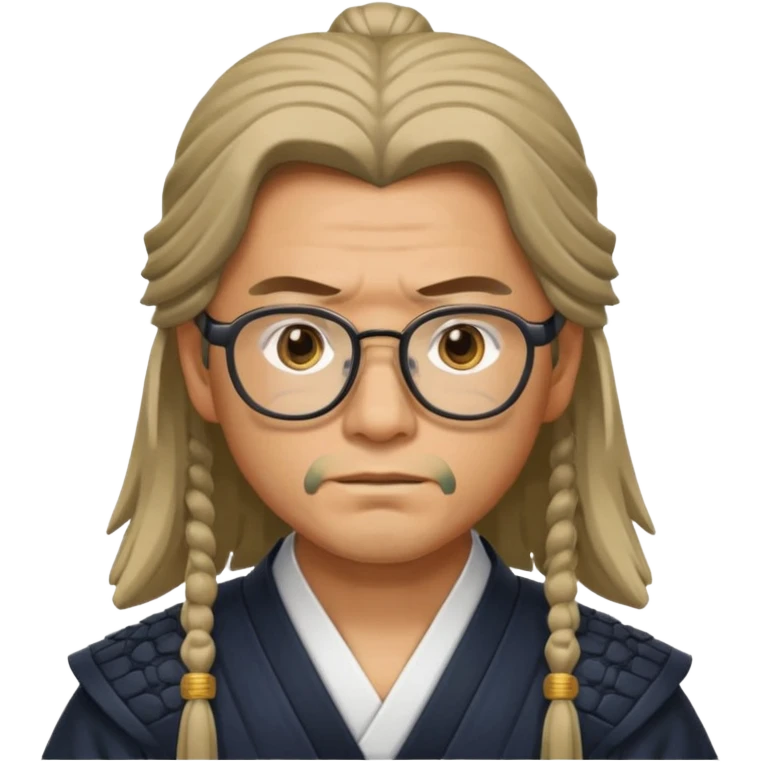Long Haired Samurai with Glasses,Long-haired ronin adjusting spectacles emoji