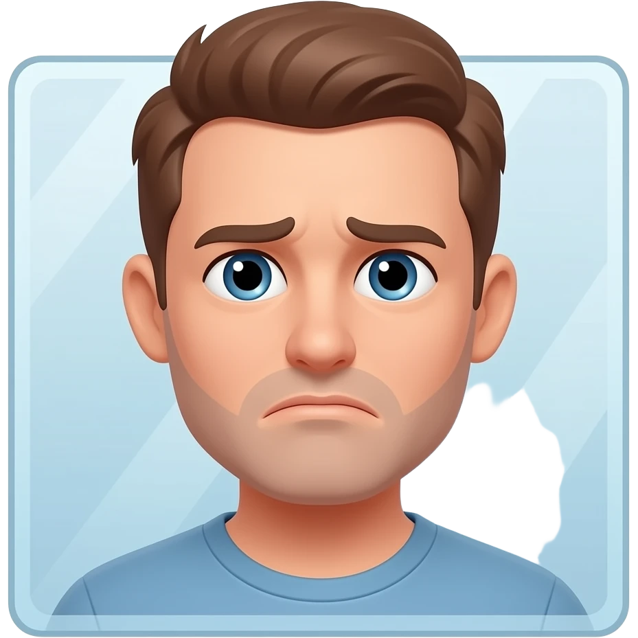 man slightly unhappy staring in mirror emoji