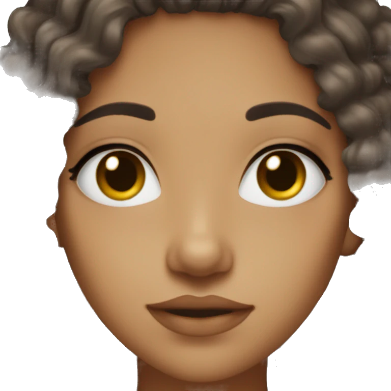Aesthetic girl with black a bit brownish curly hair, brown eyes and olive brownish skin emoji