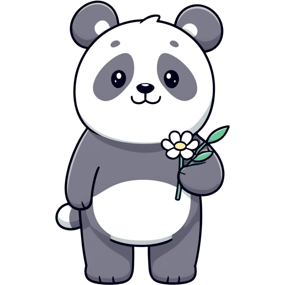 Panda from we bear bears holding a white flower emoji