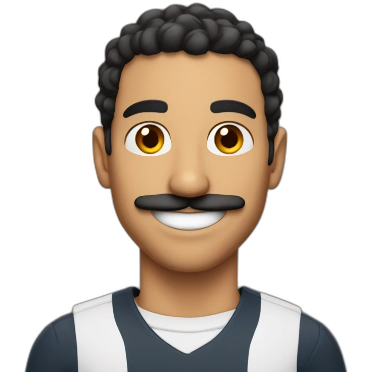 athletic middle eastern guy with a big smile and a mustache short hair dark features emoji