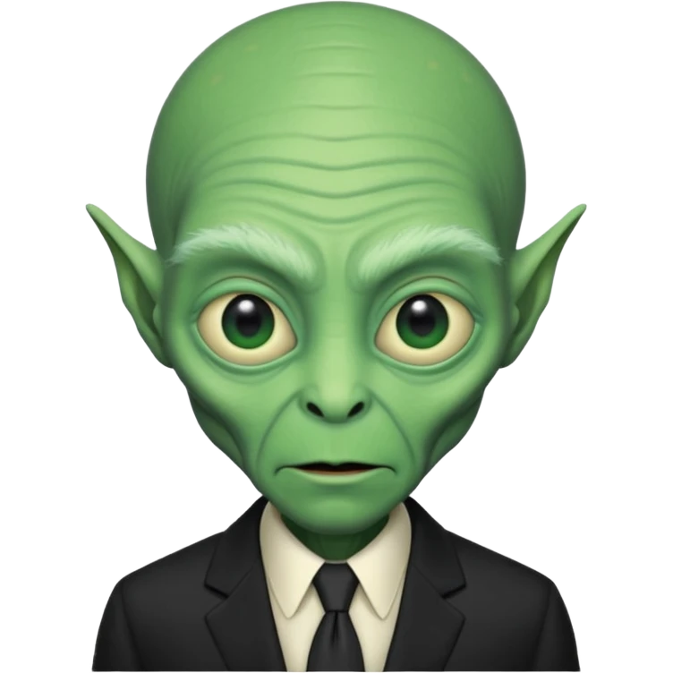 an old alien with black suit, green skin, neutral

 emoji