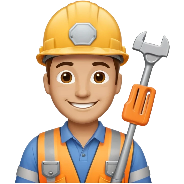 happy construction worker with hard hat and tools emoji