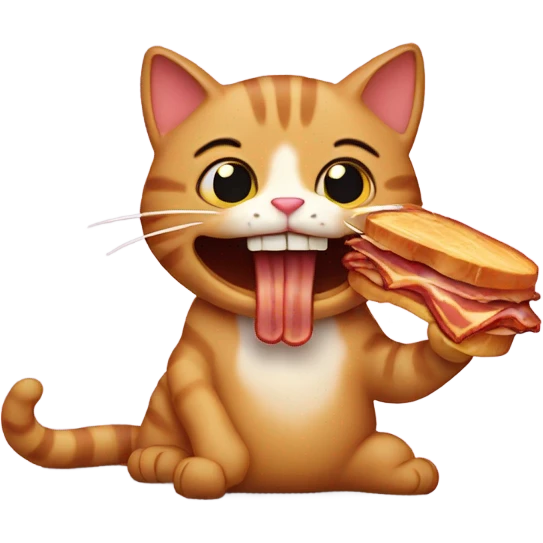 Silly cat eating bacon emoji