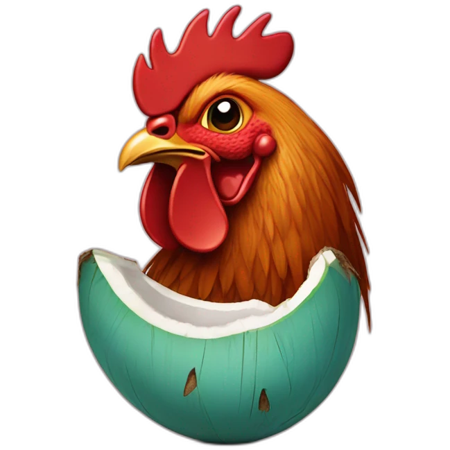 rooster with coconut head emoji