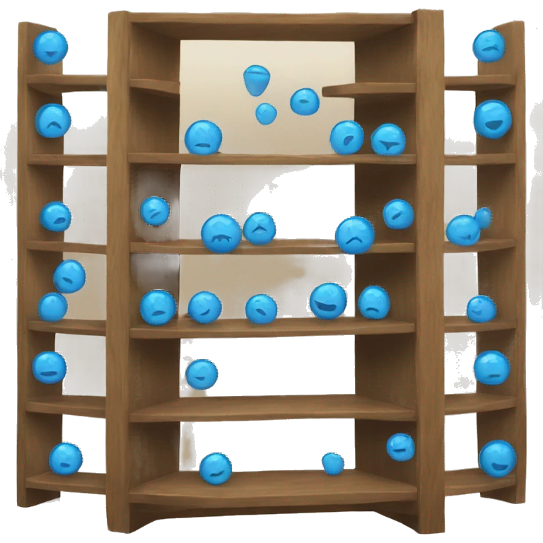 tall wooden shelves with blue orb prophecies emoji