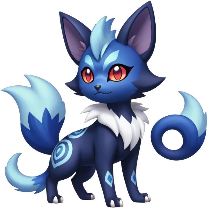 Shiny Exotic Badass Colorful Ethereal Royal Mysterious Gothic Meowstic-Zorua-Noibat-Pokémon-Fakémon-hybrid-creature (full body) with random pattern-markings emoji