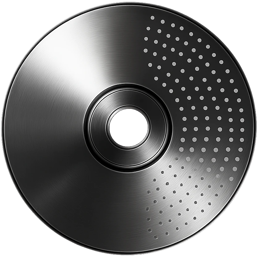 A minimalist CD disc with dot pattern, neon glowing effect, red color emoji