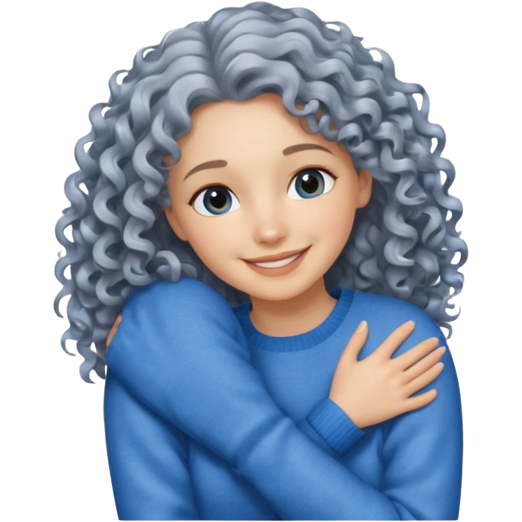 silver, wavy/curly hair smiling lady giving hug emoji