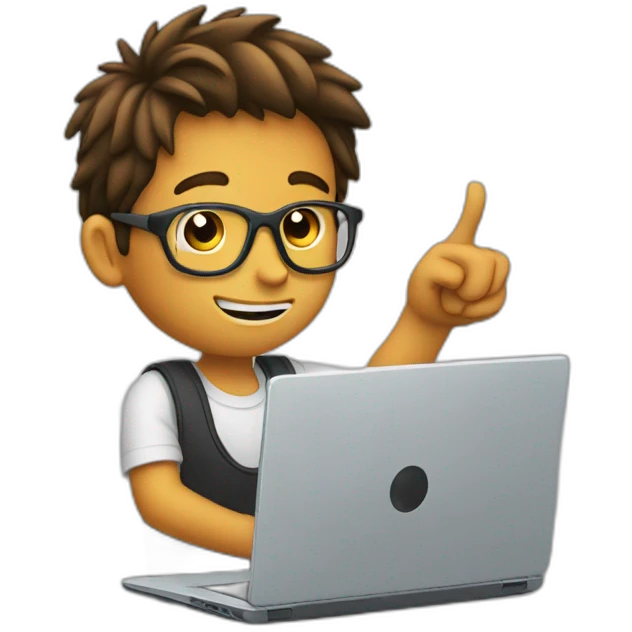 Boy with laptop pointing the finger to something emoji