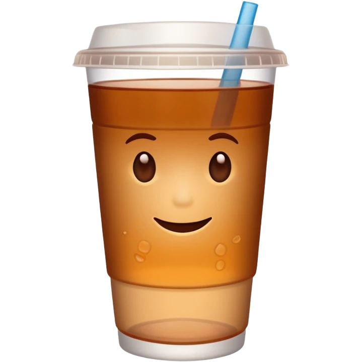 Open plastic cup with cold brown mate tea, without any straws. emoji