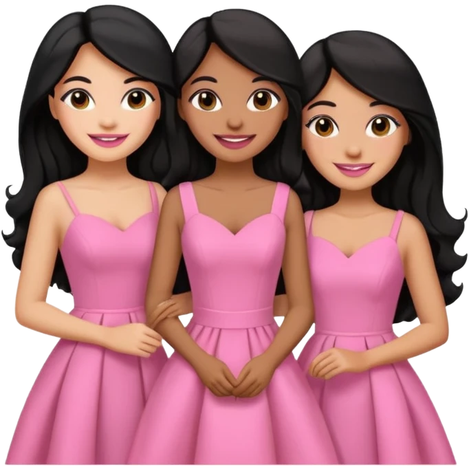 3 besties with professional glammed up looks wearing pink, medium skin tone smiling big with black long hair  emoji