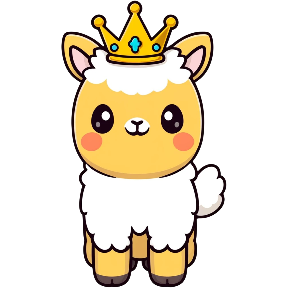 white fluffy king alpaca wearing a golden crown emoji