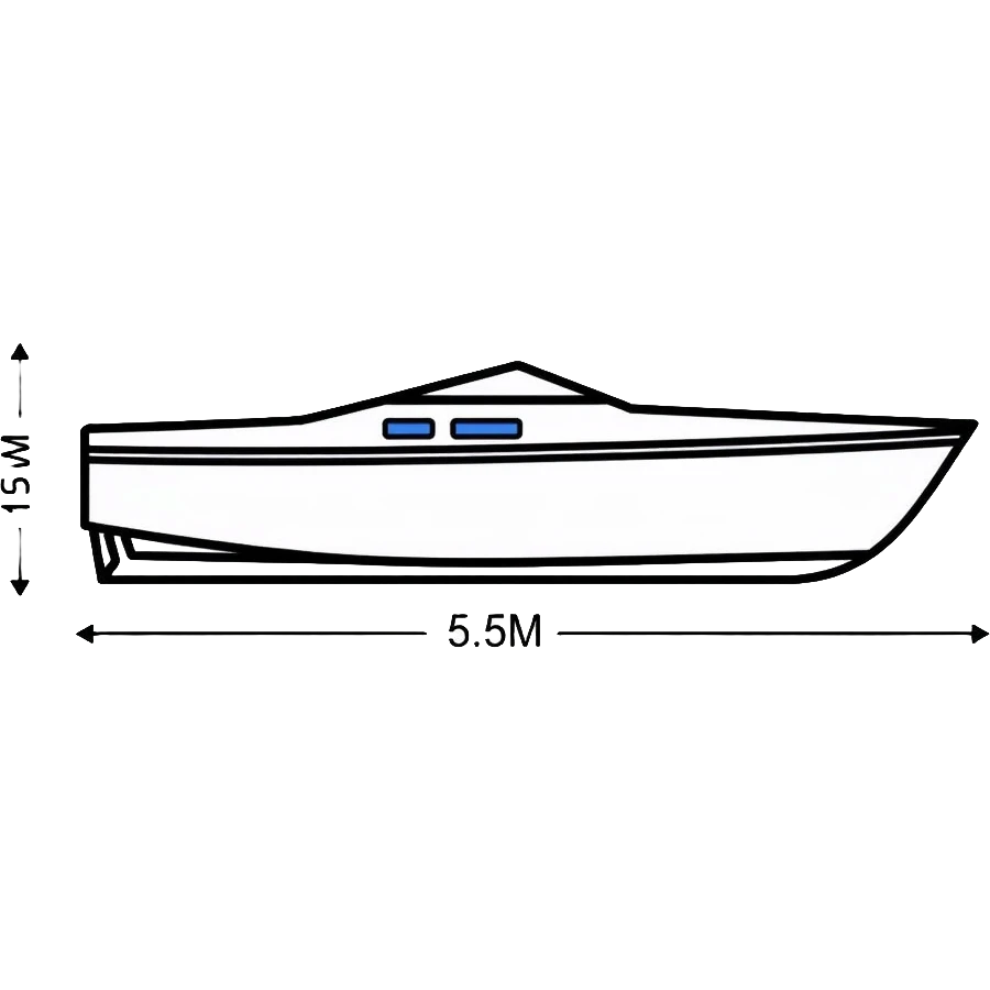technical diagram of 5.5 meter boat hull with measurement marked emoji