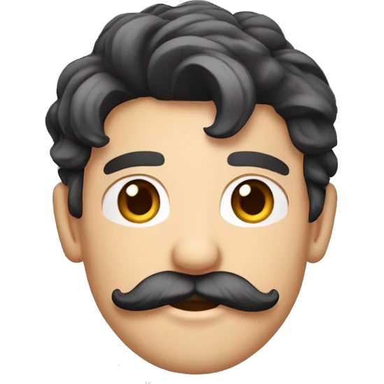 jovem de rosto fino, cabelo curto moreno com bigode e barba emoji