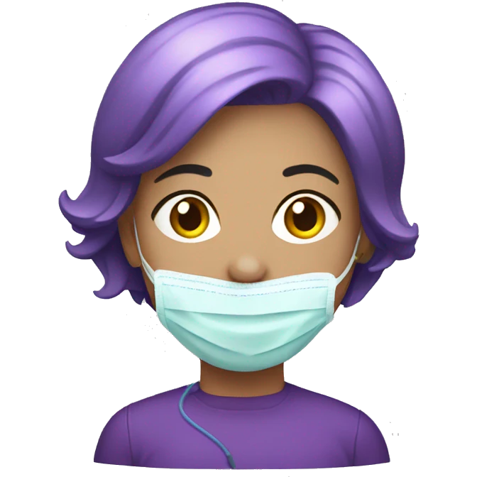 Woman with short purple hair with oxygen mask emoji