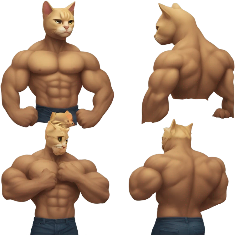  man cat with huge muscles, full body pic emoji