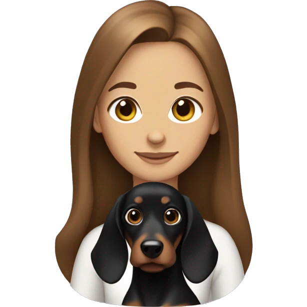 a brown-haired girl with black dachshund with long hair emoji