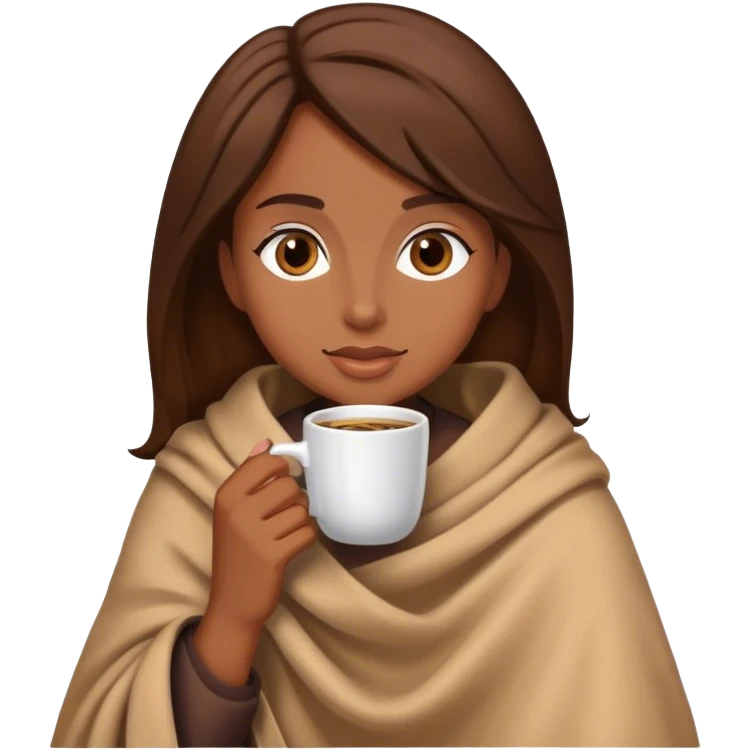 Brown hair lady wearing light brown blanket drinking coffee  emoji