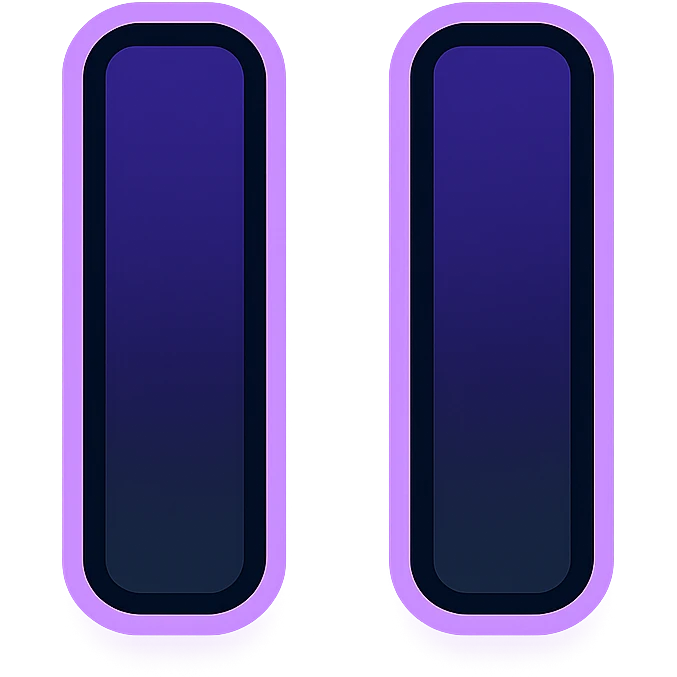 two parallel vertical lines pause symbol with dark purple to black gradient and subtle glow, purple neon glow border emoji