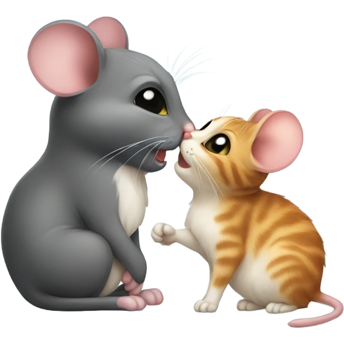 A mouse and cat kissing emoji