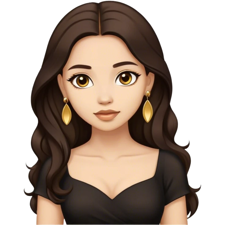 Beautiful woman,cute, long dark brown hair in dark dress with gold earrings emoji