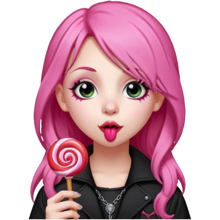 Cute Goth girl with long pink hair licking a lollipop  emoji