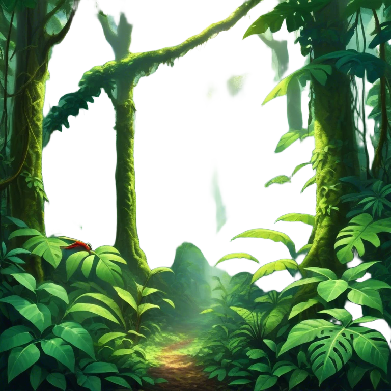 Cinematic Realistic Rainforest Emoji in a wooden frame, Lush and vibrant, filled with towering trees, thick vines, and dense green foliage, sunlight filtering through the canopy above, creating dappled patches of light on the rich, diverse undergrowth. The air is heavy with moisture, with mist rising from the forest floor and distant calls of exotic birds and animals echoing through the trees. Soft glowing outline, capturing the essence of a thriving, untamed tropical paradise filled with life! emoji